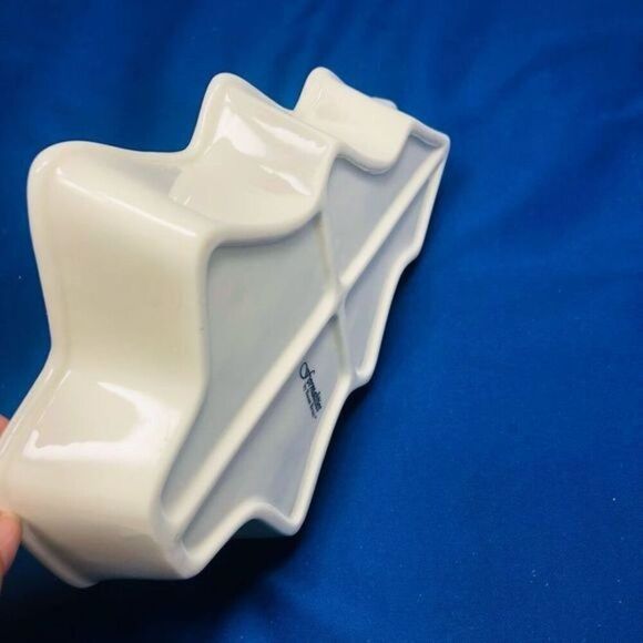 Formalities By Baum Bros  beige gold trim Ceramic Christmas Tree Platter 8x5x1 - Picture 5 of 7